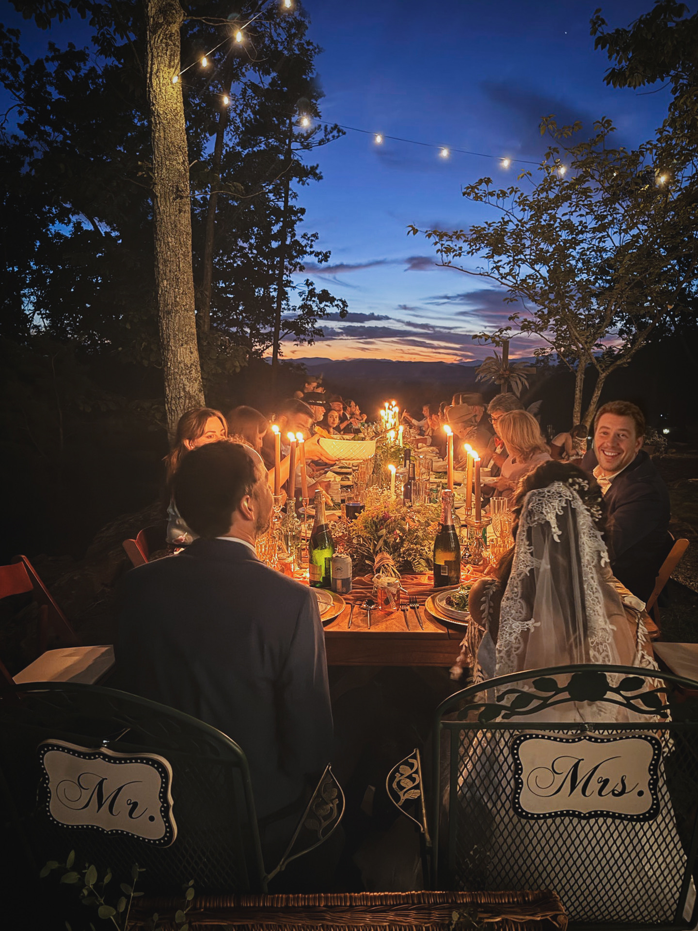 Wedding dinner with guests on the Secluded Ridge property in Western North Carolina